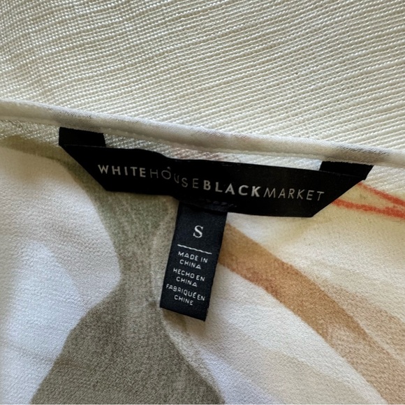 White House Black Market Cream Blouse with Flutter Sleeves and Bib Collar - Picture 3 of 6